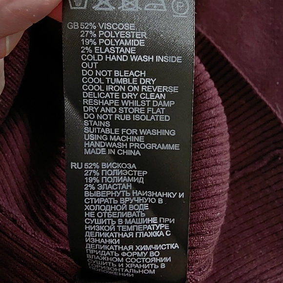 NWT REISS Off-shoulder Rib Knitted Midi Long Sleeve V-neck Burgundy Dress - L - Picture 11 of 12